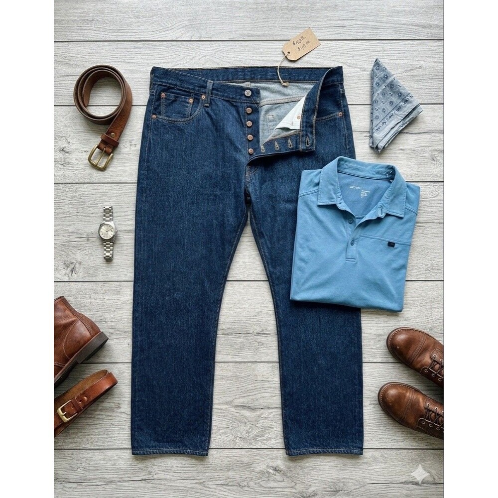 Levi's 501 Jeans Mens 40x34 Blue Button Fly 100% Cotton 5-Pocket Straight Denim